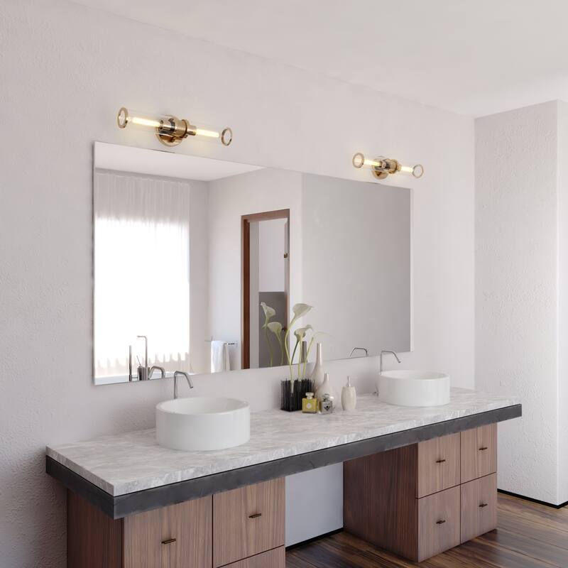 Levitt 2 Light Mid Century Modern Industrial Bathroom Vanity Bath Bar Fixture Clear Glass