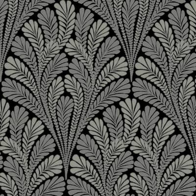 Fairfield Black/Glint Sure Strip Prepasted Damask Shell Damask Wallpaper Covers about 56 sq. ft.
