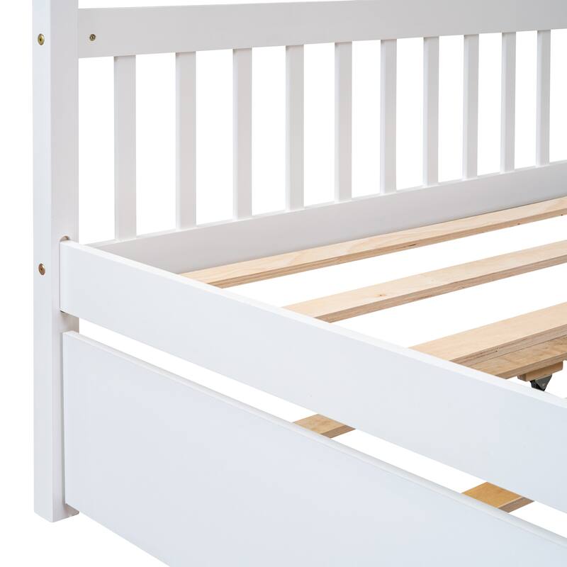 Full Size Wooden House Bed with Twin Size Trundle