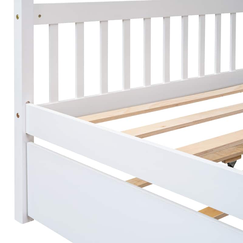 Wooden House Bed with Twin Size Trundle
