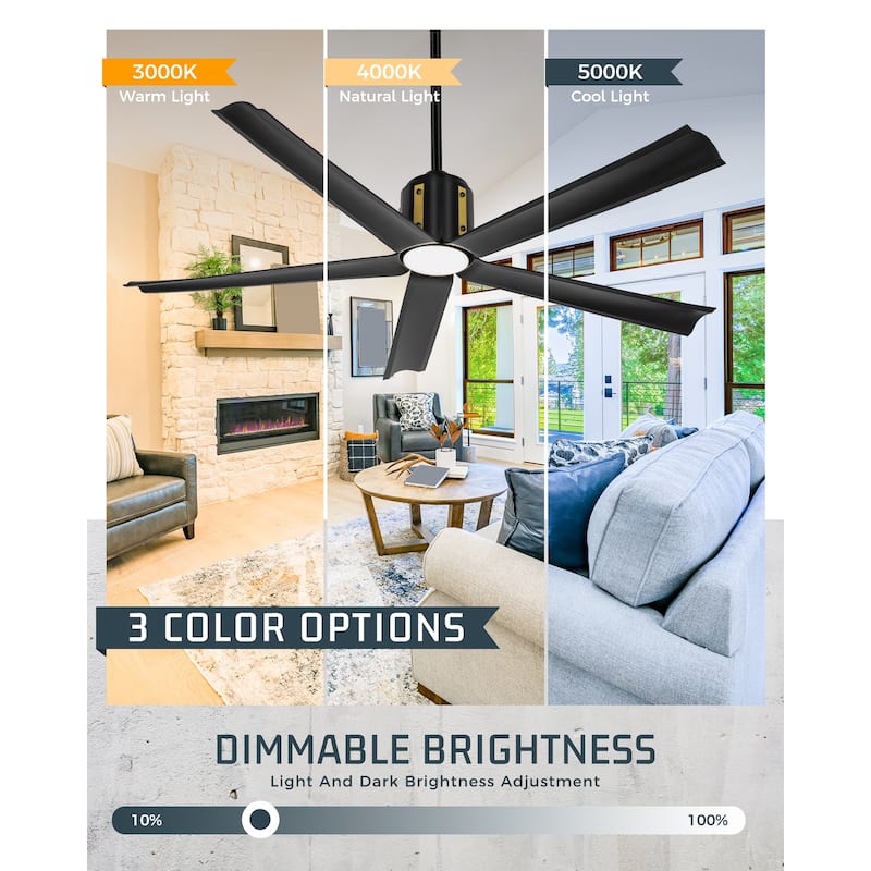 60 Inch 18W DC LED Ceiling Fan with Lights, 5-Blades, Remote Control and App and Alexa Google Voice Control