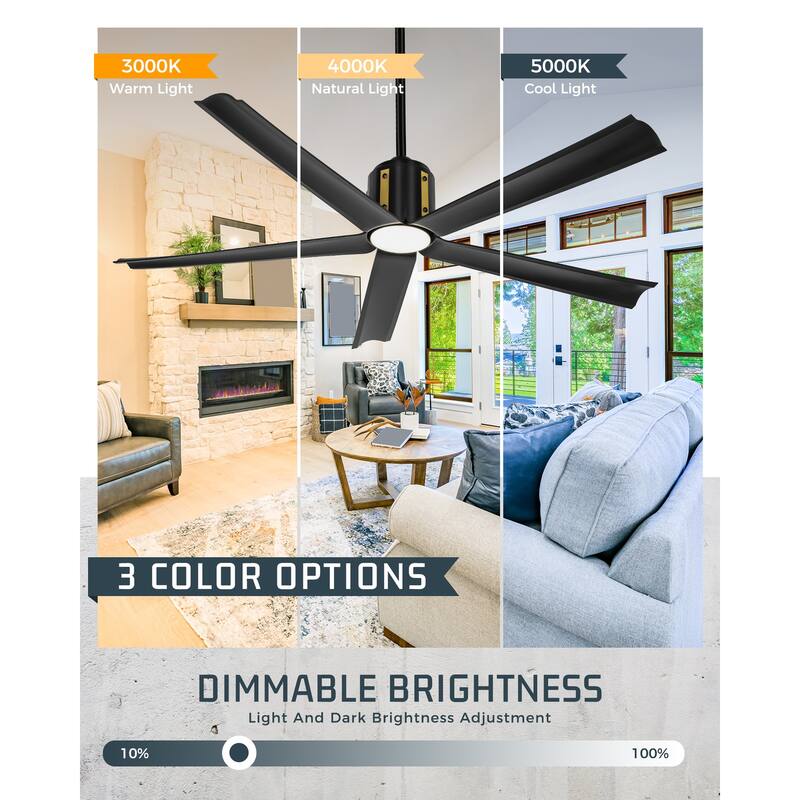 60 Inch 18W DC LED Ceiling Fan with Lights, 5-Blades, Remote Control and App and Alexa Google Voice Control