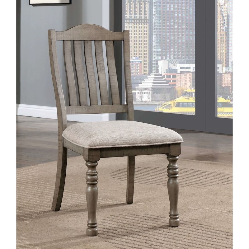 Transitional Style 2pcs Side Chairs Antique Gray Solid wood Gray Fabric Dining Room Furniture Chair Turned Legs