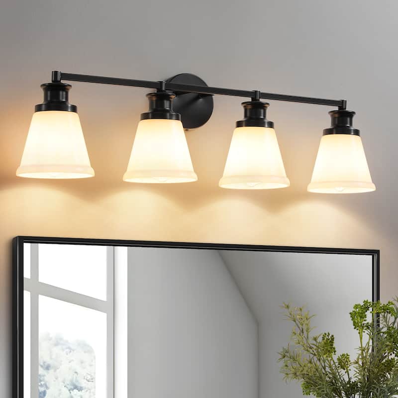 Modern Vanity Lights 3/4 Light Bathroom Dimmable Light Fixture Wall Sconce with Glass Shades - 4-Light - Black