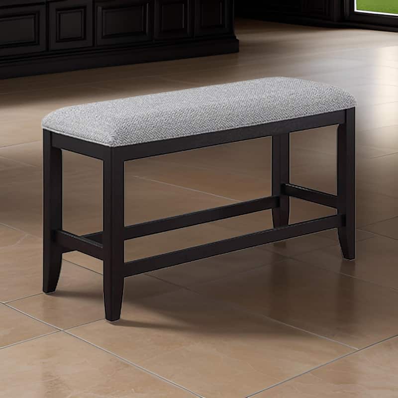Kara 42 Inch Counter Height Bench, Wood Frame, Fabric Upholstery, Gray