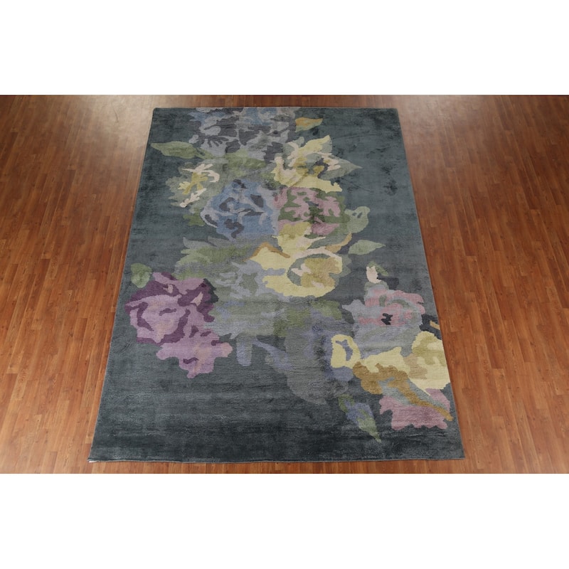 Abstract Indian Area Rug Handmade Contemporary Wool & Silk Carpet - 8'2"x 11'3"