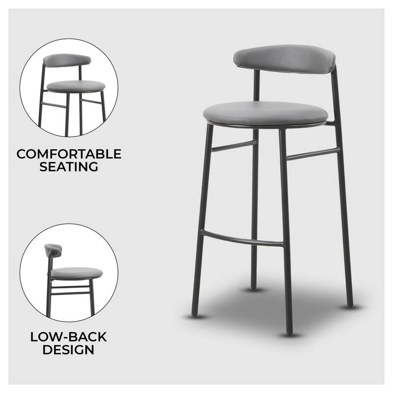 Polyster Bar Stool in Black Stainless Steel Lume Series by LeisureMod