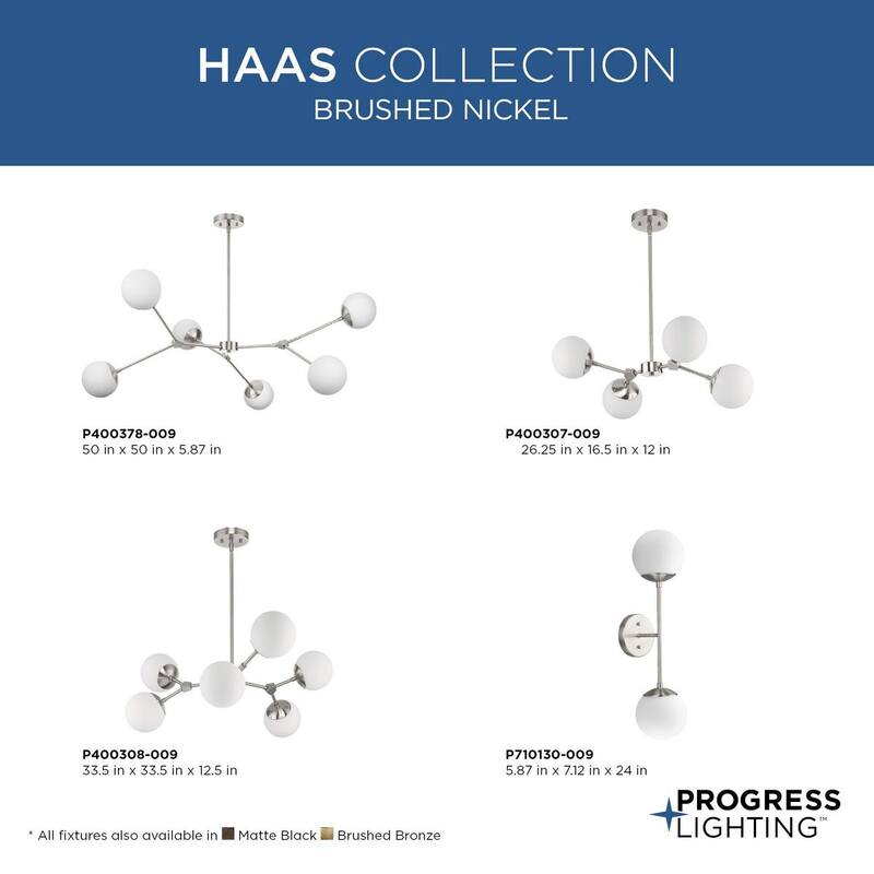 Haas Collection Six-Light Brushed Nickel Mid-Century Modern Chandelier - 33.5 in x 33.5 in x 12.5 in