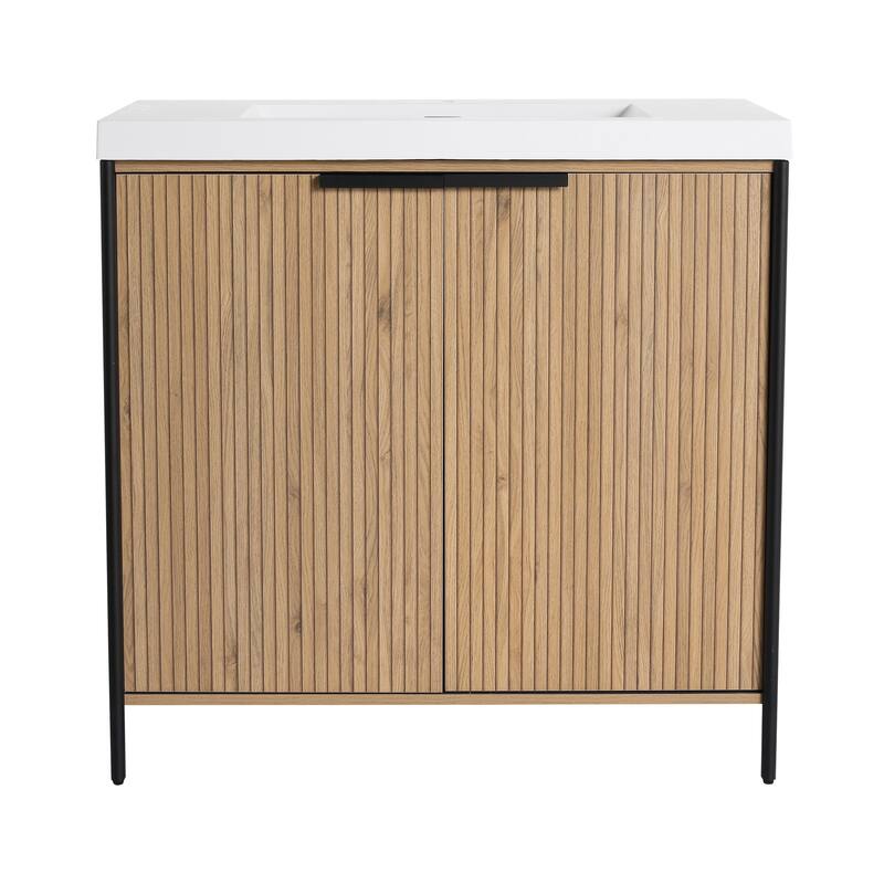 59-inch Double Sink Bathroom Vanity with Adjustable Shelves, Soft-Close Hinges, Resin Basin