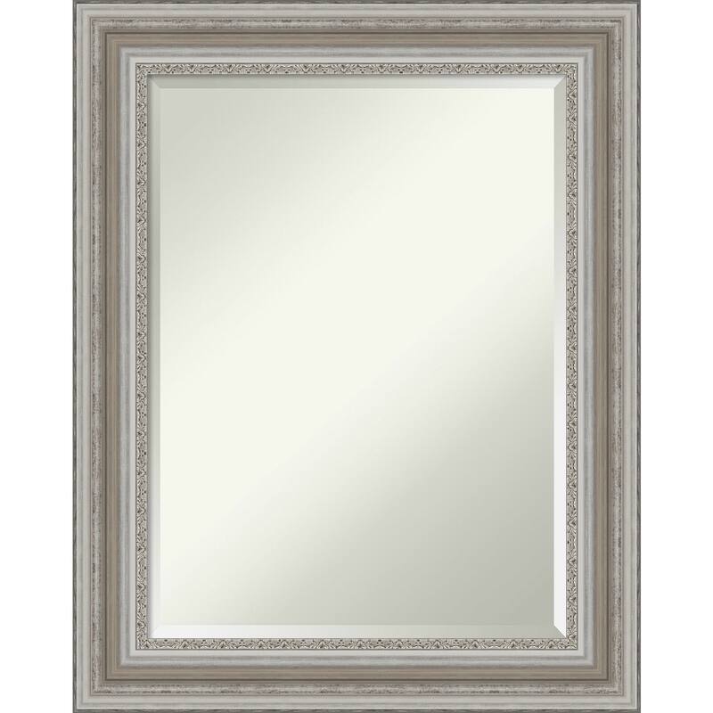 Beveled Bathroom Wall Mirror - Parlor Silver Frame - Outer Size: 24 x 30 in