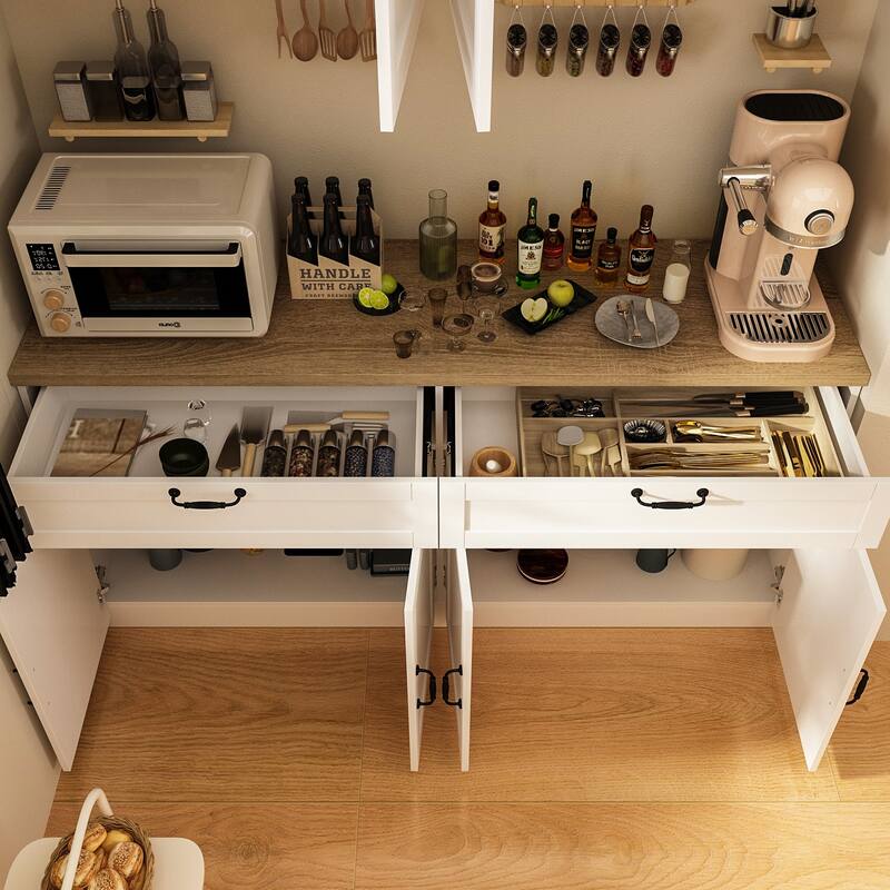 2 Piece Modular Closet Storage Set with Floor and Wall Cabinets Pantry