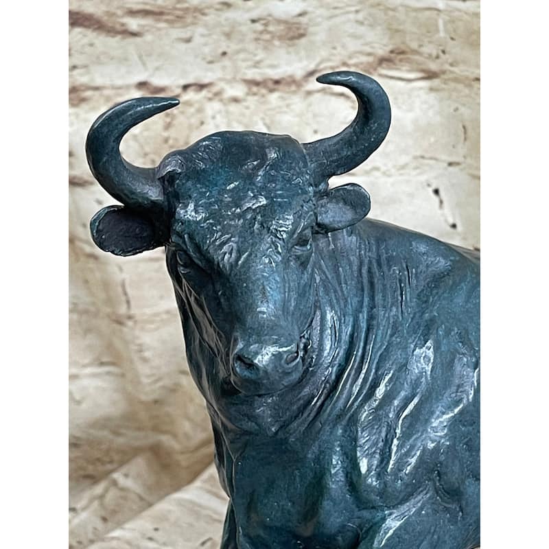 Wall Street Bull Green Patina Bronze Statue Sculpture Figure Stock Market 11 Inches X 16 Inches