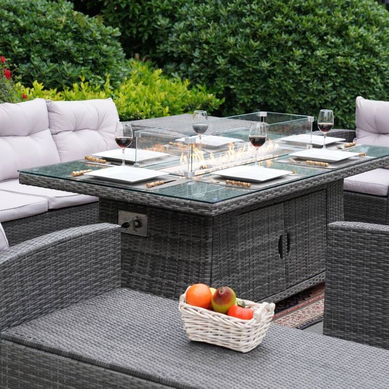 7-Piece Patio Wicker Sofa Set With Aluminum Dining Table