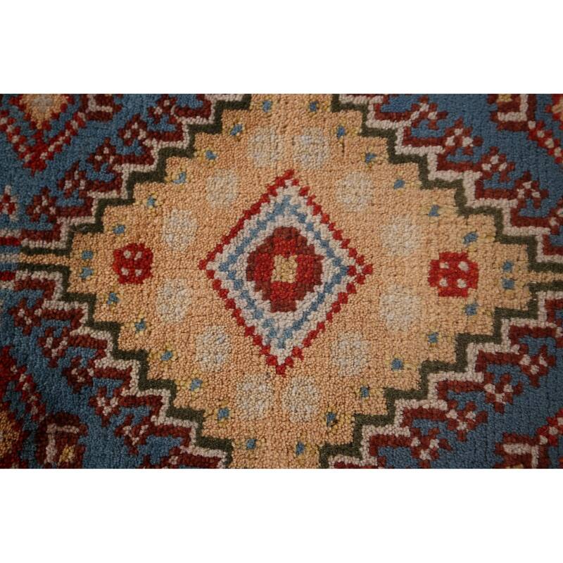 Blue Geometric Kazak Indian Foyer Rug Handmade Wool Carpet - 2'6"x 6'0"