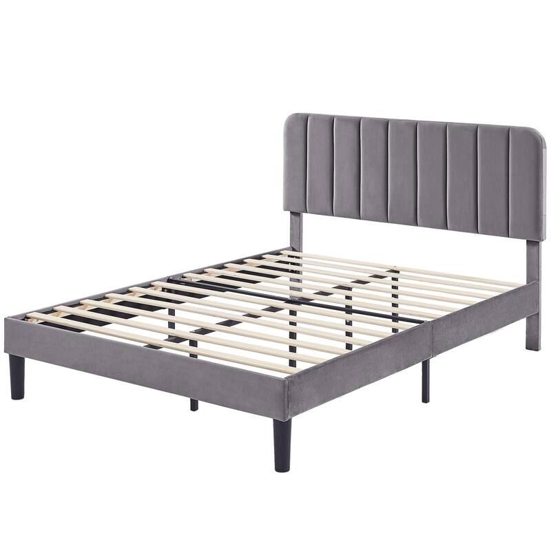 Javlergo Upholstered Platform Bed Frames with Height Adjustable Headboard, Sturdy Wooden Slats/Noise-free