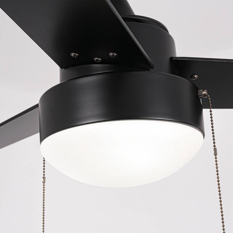 42" Modern Black Wooden Indoor Ceiling Fan Light with Pull Chain