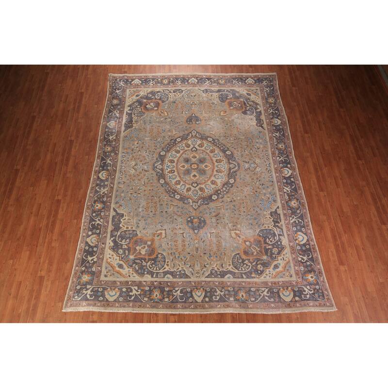Medallion Tabriz Persian Vintage Area Rug Hand-Knotted Wool Carpet - 9'6" x 12'8"
