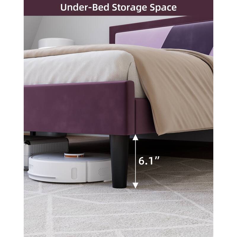Bed Frame with Adjustable Height Headboard Velvet