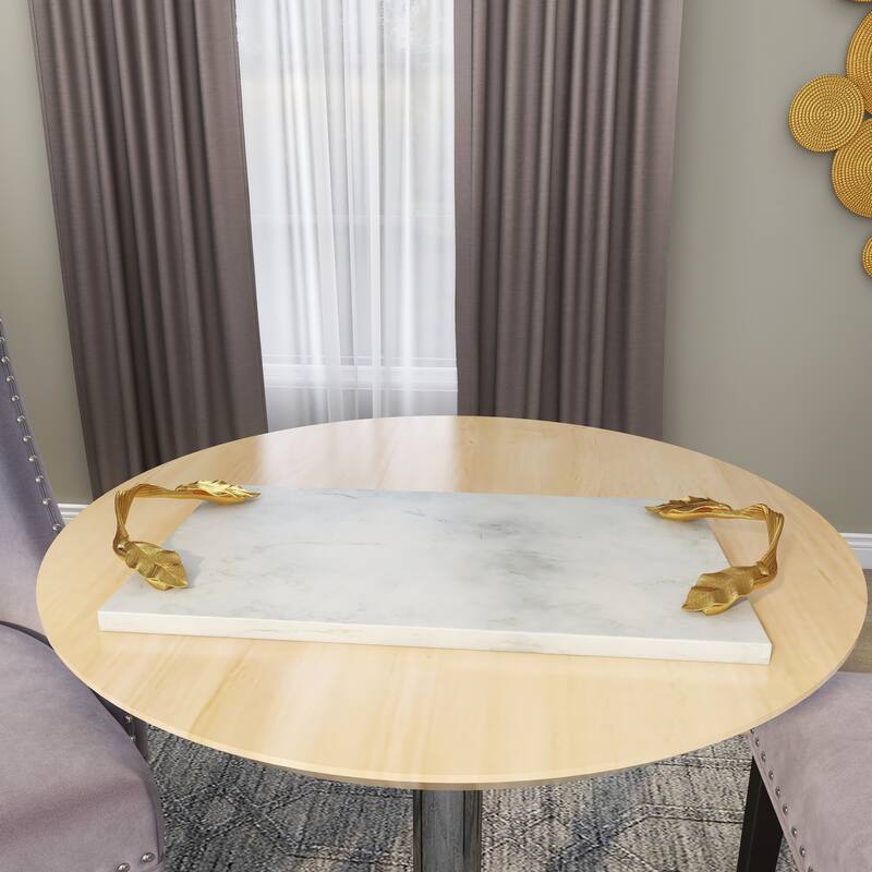 White Marble Oval or Rectangular Tray with Gold Twisted Leaf Handles