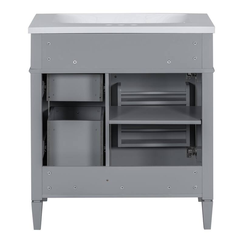 Plywood Freestanding Bathroom Vanity Set in Maple with Integrated Ceramic Sink with Mirror Cabinet - 30“ x 18"