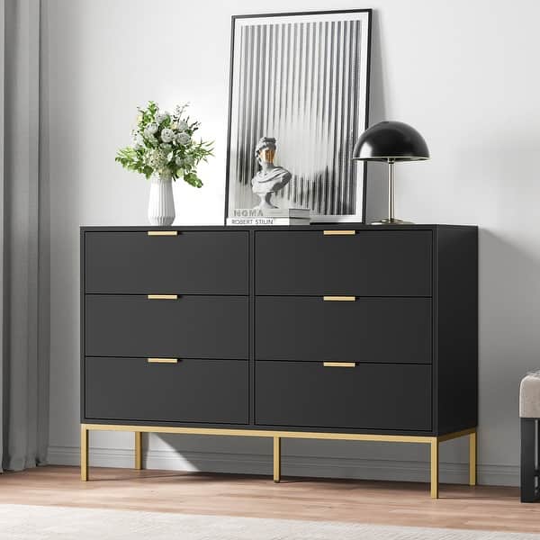 Anmytek Modern 6-Drawer Double Dresser Black Wood Chest of Drawers Storage  Organizer for Bedroom - On Sale - Bed Bath & Beyond - 40589396