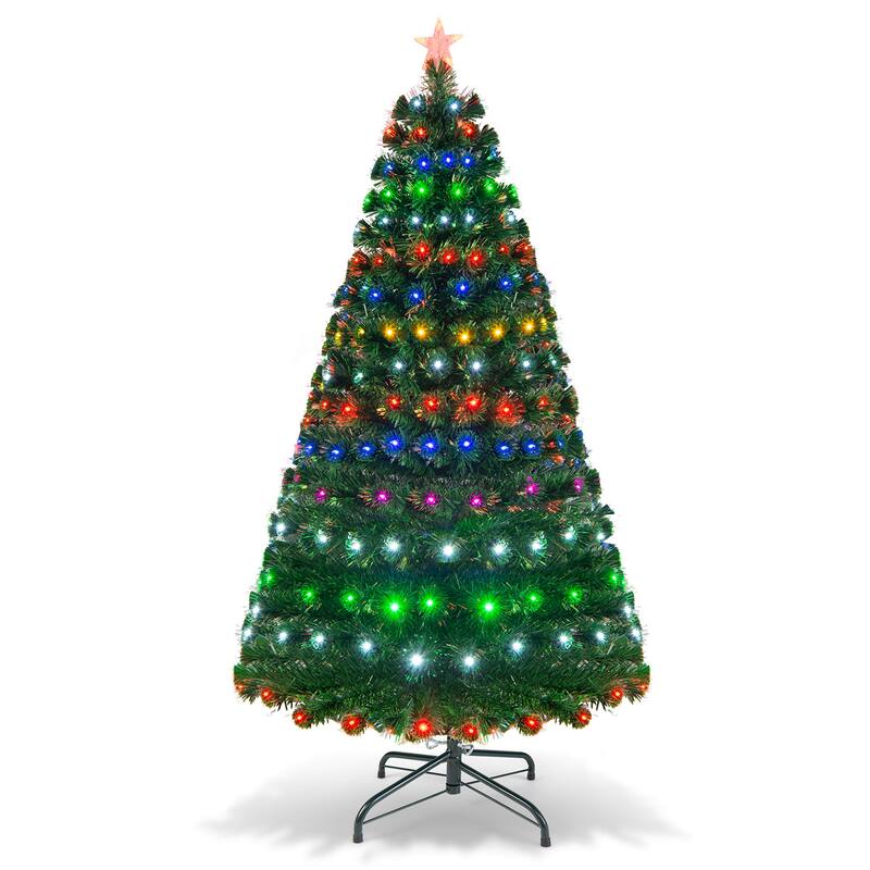 Gymax 6Ft Pre-lit Optical Fiber Christmas Tree w/ Colorful LED Lights - See Details