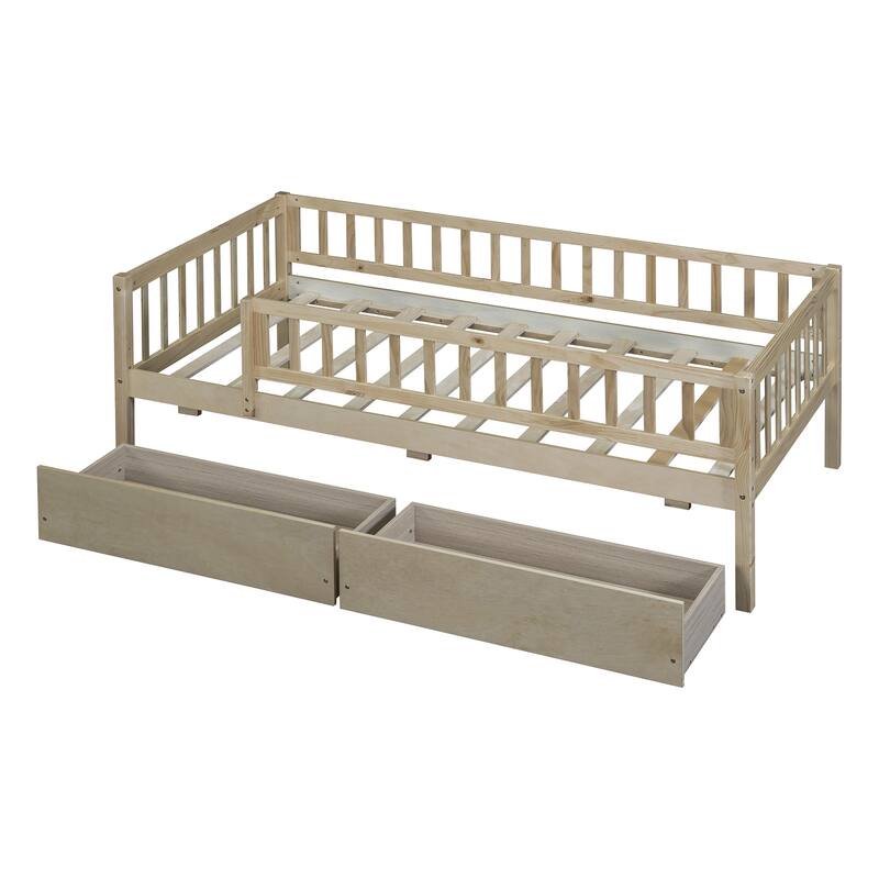 Twin Size Daybed Wood Bed with Two Drawers