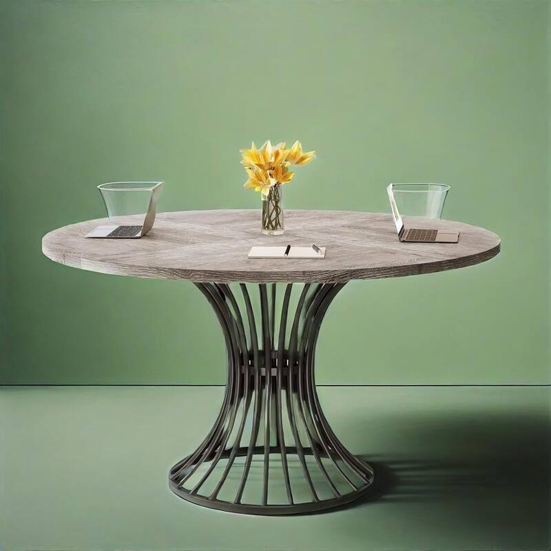 Wood and Metal Round Dining Table for 4 to 6 People - 46.85” x 46.85” x 29.92”