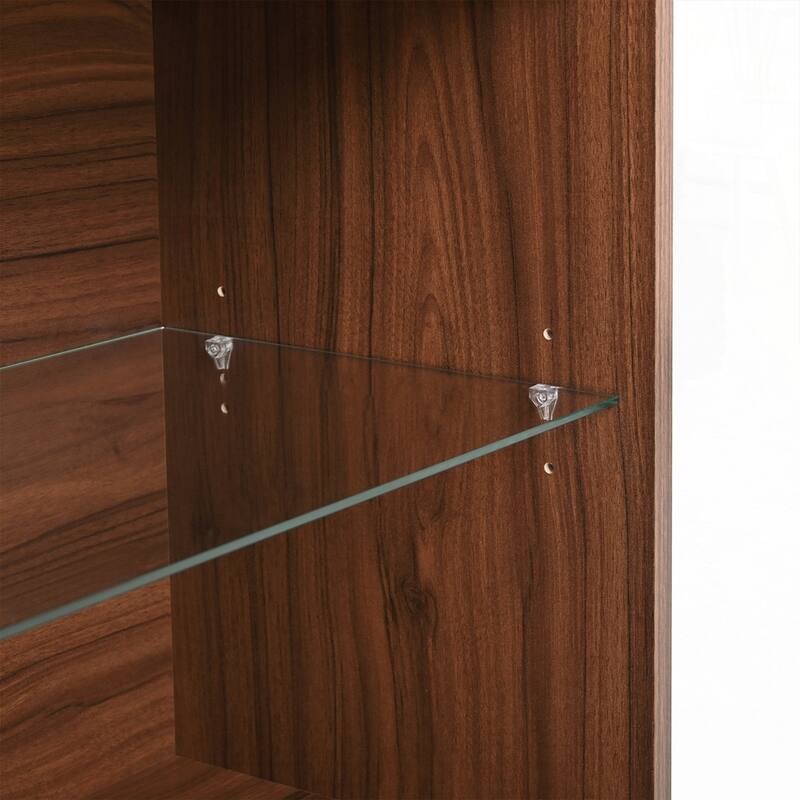 Wardrobe Armoire Bedroom Island with Glass Display Top and Open Shelves