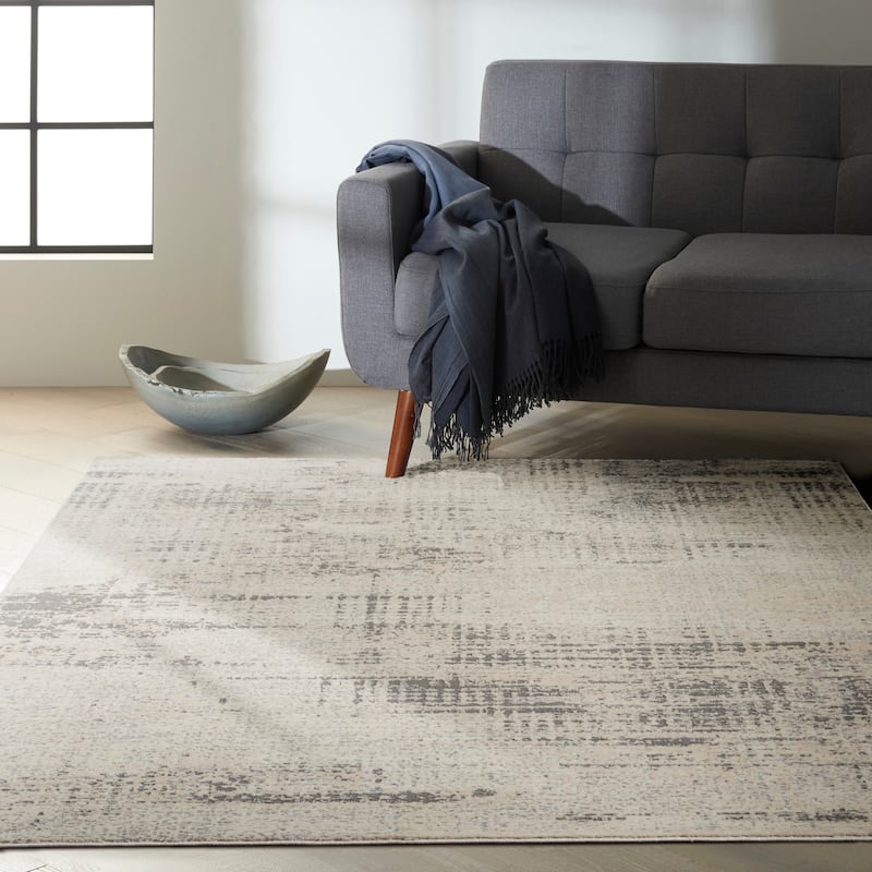 Calvin Klein Rush Abstract Modern Neutral Area Rug - 8' x 10' - Ivory Beige - Rectangle
