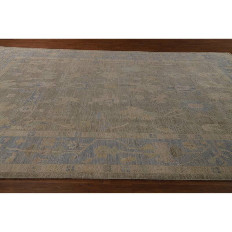 Hand Knotted Oriental 100% Wool Carpet Transitional All-Over Greys & Charcoal Oushak Area Rug - 13' 9'' X 9' 10''