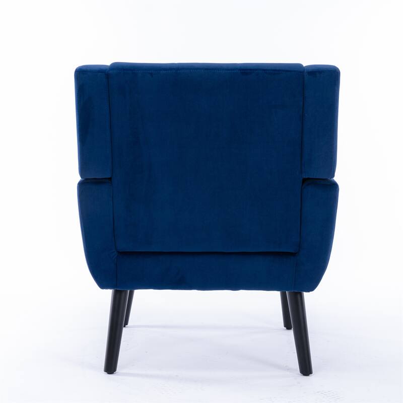 Blue Velvet Modern 29.53" Upholstered Buttons Tufted Accent Chair with Black Solid Wood Legs