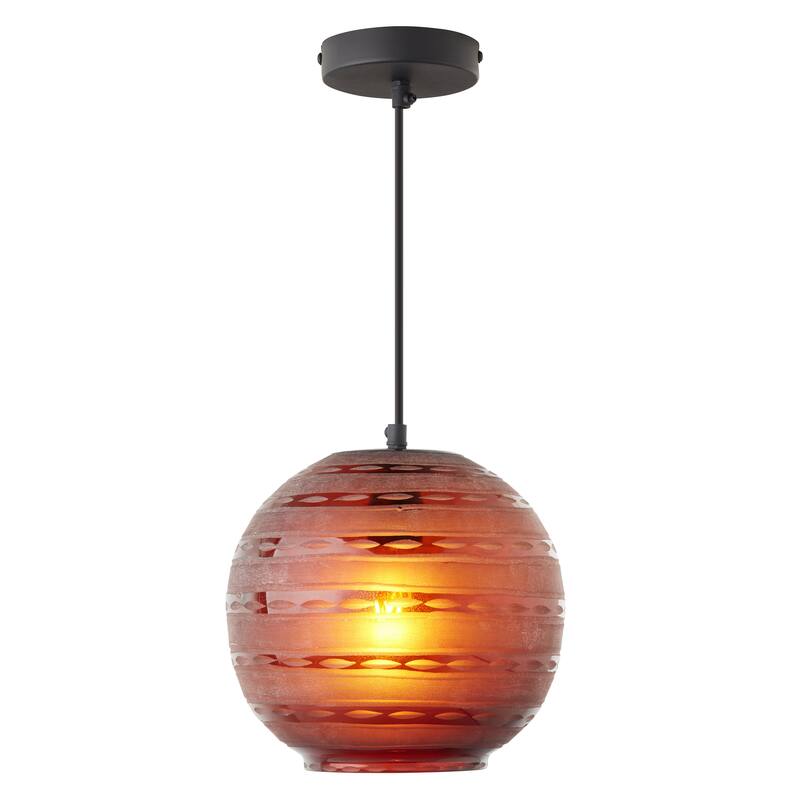 Hayley River of Goods Black Metal and Red Blown Glass 9.5-Inch Pendant Light with Adjustable Hanging Cord - 9.5" x 9.5" x 64" - 9.5" x 9.5" x 64" - Red/Black
