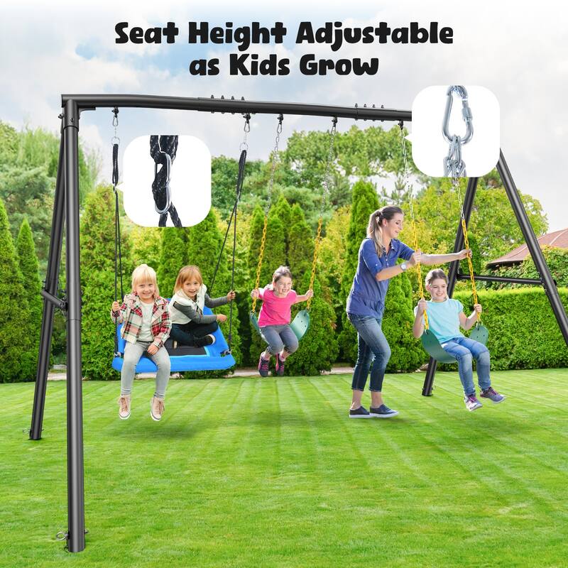 Hapfan 7.3ft Tall 600lb Heavy Duty Swing Set with 1 Platform Swing, 2 Belt Swings,A Frame Metal Swing Set