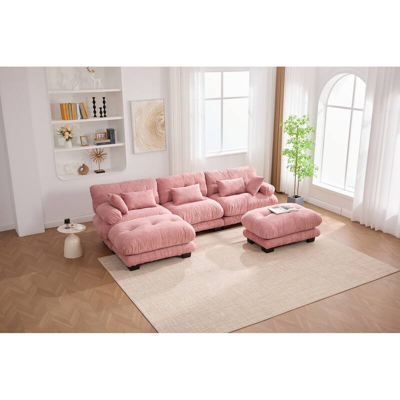 118'' Large U Shape Sofa Velvet Modular Sofa with 2 Ottomans for Living Room