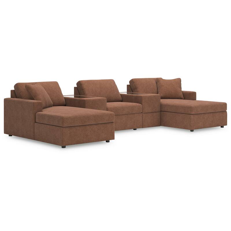 Signature Design by Ashley Modmax Orange 5-Piece Pit Sectional with Storage Consoles - 144"W x 68"D x 36"H