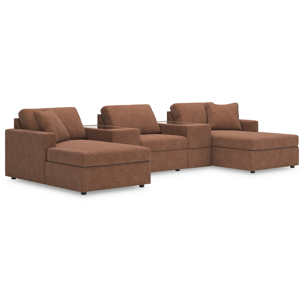 Signature Design by Ashley Modmax Orange 5-Piece Pit Sectional with Storage Consoles - 144"W x 68"D x 36"H