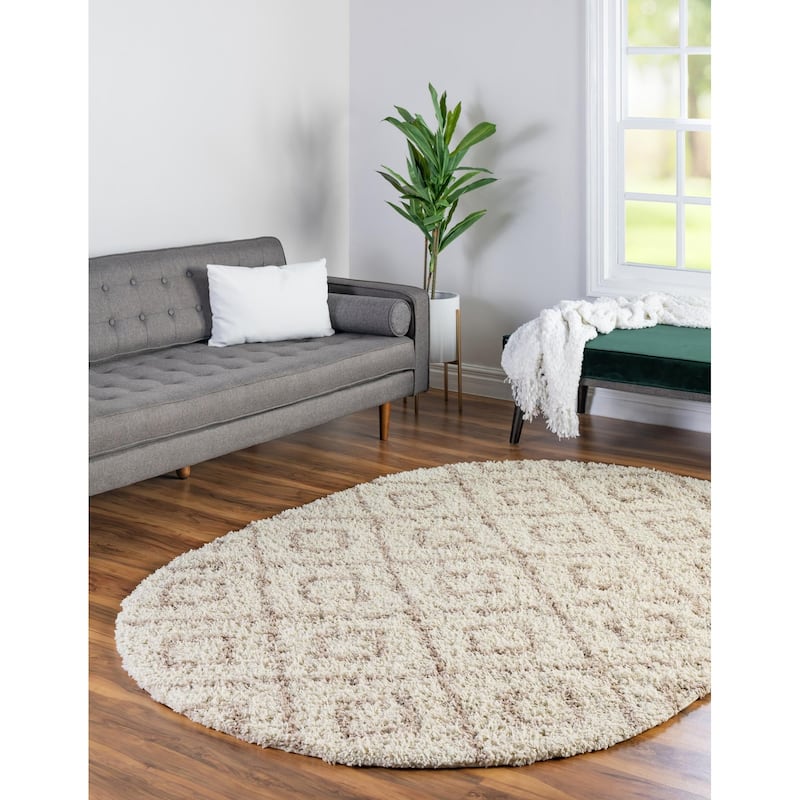 Shag Olido Collection Area Rug - 5'3"x8' Oval - Beige