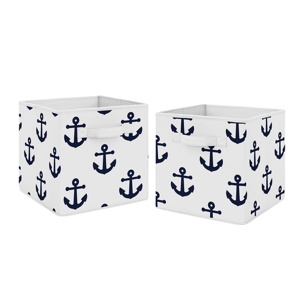 Navy Blue White Anchors Foldable Fabric Storage Bins - Nautical Ocean ...