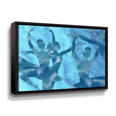 Teal Blue Watercolor Ballerinas Silhouettes Dance Ballet Collection Gallery Wrapped Floater-framed Canvas by Irina Sztukowski