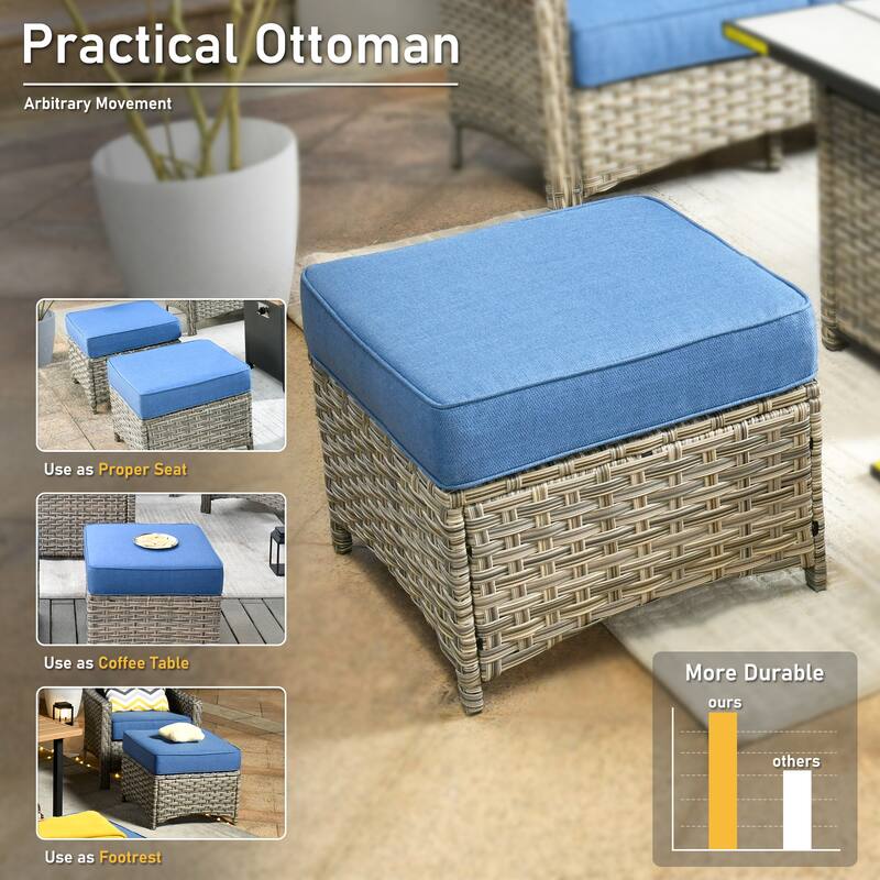 HOOOWOOO 8-piece Patio Wicker Chat Set Outdoor Conversation Sofa Set with Fire Pit