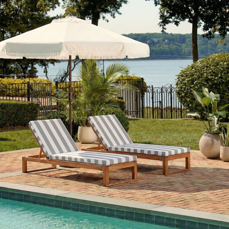 SAFAVIEH Outdoor Kaliyah Solid Wood Chaise Lounge Chair - 25Wx81Dx37H - Natural/Grey