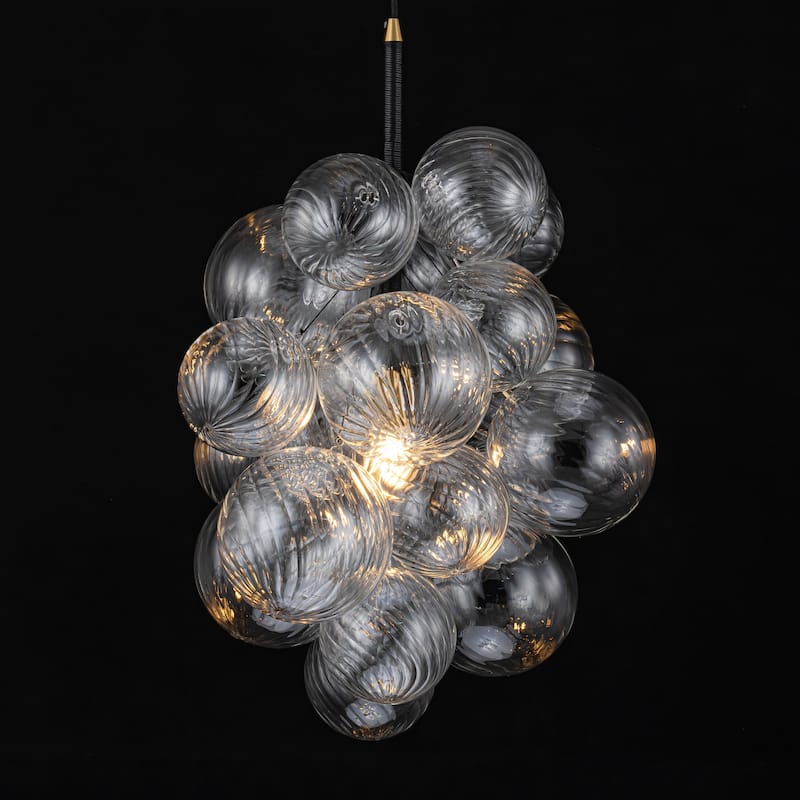 1-Light Modern Cluster Twisted Swirled Clear Glass Globe Bubble Chandelier with 1 Bulb Included