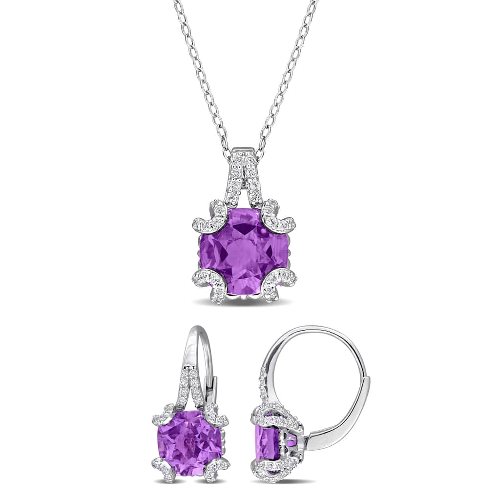 Miadora Sterling Silver Gemstone Necklace and Earrings Set