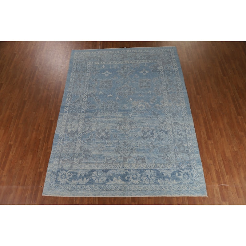 Hand Knotted Oriental 100% Wool Carpet Transitional All-Over Navy Blue & Blues Oushak Area Rug - 11' 2'' X 8' 5''