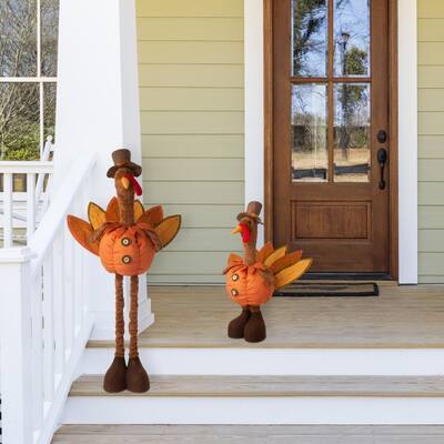 Glitzhome LED Lighted Fabric Turkey Standing Decor with Telescoping Legs