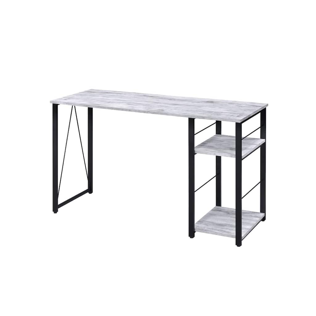 Writing Desk with Shelves - Southwestern Style Desk, Compact Modern Workstation, White & Black Finish