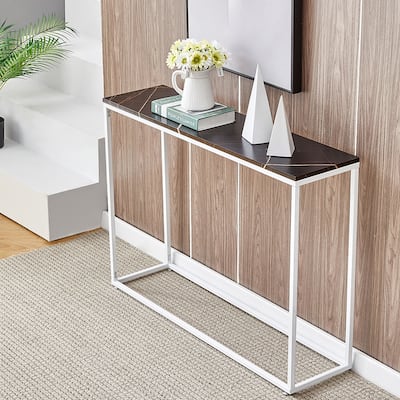 Modern Multifunctional Faux Marble Tabletop Console Table for Hallway