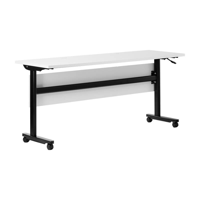 Commercial Nesting Flip Training Table with Steel Frame and T-Legs - 23.5"W x 60"D x 30"H - White Top/Black Frame