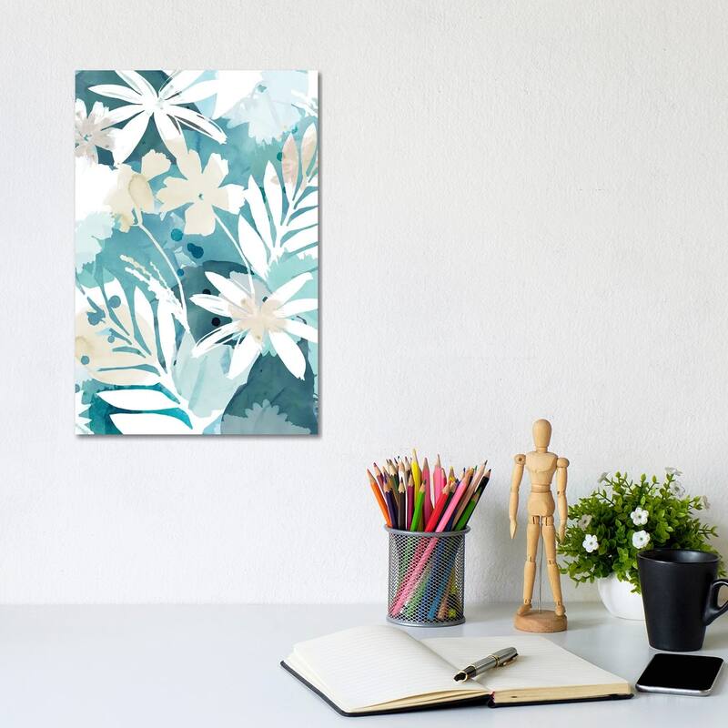 iCanvas "Soft Blue Floral I" by Flora Kouta Canvas Print - 12x8x0.75